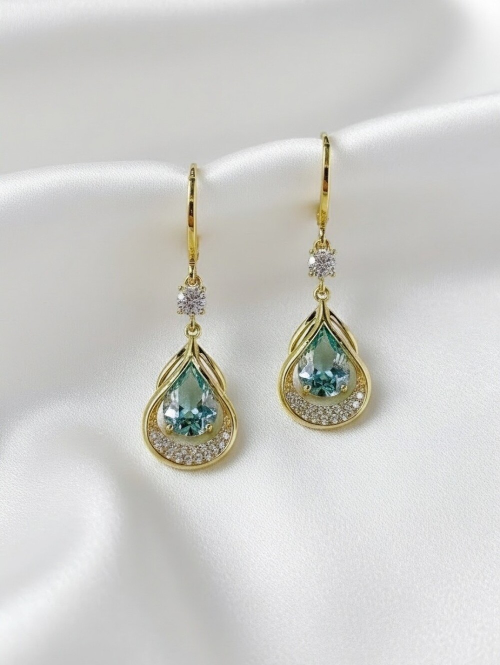 Gold Teardrop Aquamarine Earrings